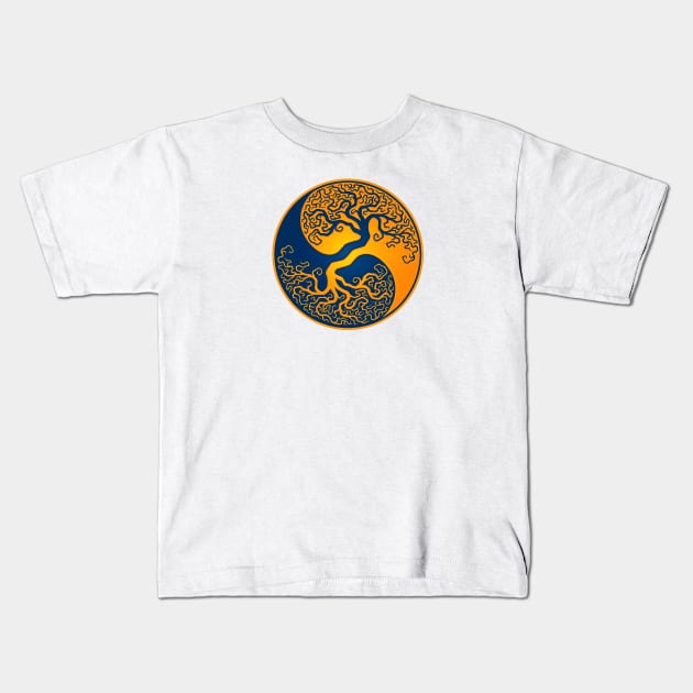 Yellow and Blue Tree of Life Yin Yang Kids T-Shirt by jeffbartels